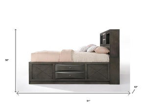 Gray Solid Wood Queen With Ten Drawers Bed Frame