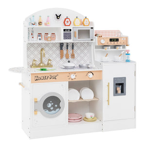 3-IN-1 Kids Furniture: Kids Table Chairs Set + Bookshelf + White Play Kitchen Sets