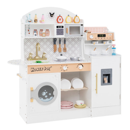 3-IN-1 Kids Furniture: Kids Table Chairs Set + Bookshelf + White Play Kitchen Sets