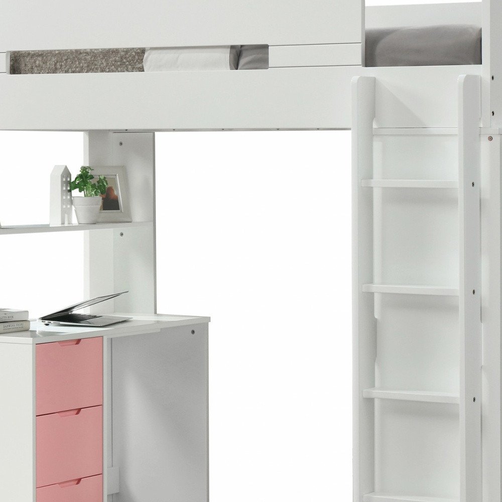 White And Teal Twin Loft Bed And Desk