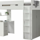 White And Teal Twin Loft Bed And Desk