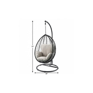 38" Black Metal Swing Chair With Beige Cushion