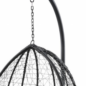 38" Black Metal Swing Chair With Beige Cushion