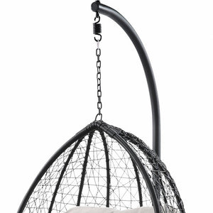 38" Black Metal Swing Chair With Beige Cushion