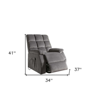 34" Gray Velvet Heated Massage Lift Assist Power Recliner