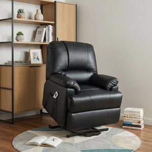 34" Black Faux Leather Power Massage Lift Assist Recliner
