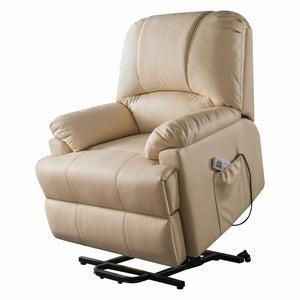 34" Beige Faux Leather Power Massage Lift Assist Recliner