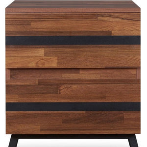 23" Black And Brown Wood And Iron End Table With Two Drawers