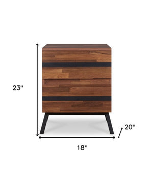 23" Black And Brown Wood And Iron End Table With Two Drawers