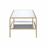 52" Clear and Gold Mirrored Glass And Iron Coffee Table With Shelf
