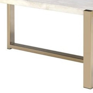 43" White and Gold Faux Marble And Iron Frame Coffee Table