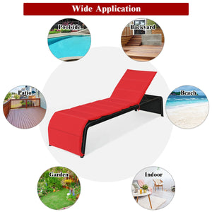 Patio Rattan Lounge Chair Back Adjustable Chaise Recliner  with Cushioned-White