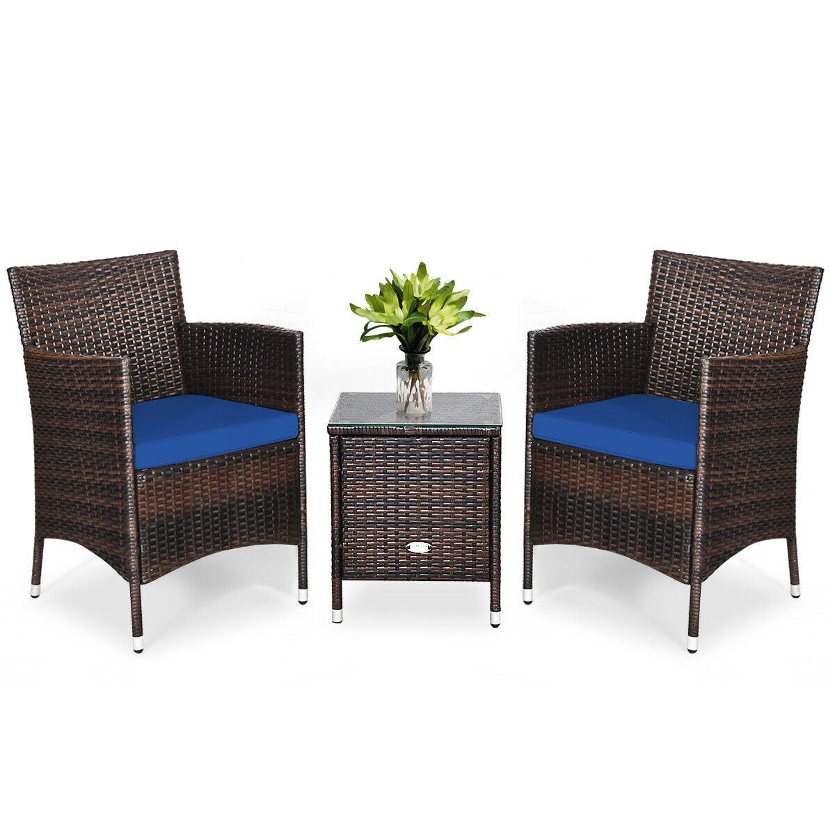 3 Pcs Outdoor Rattan Wicker Furniture Set-Blue