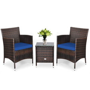3 Pcs Outdoor Rattan Wicker Furniture Set-Blue