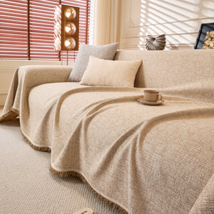 Natural Textured Linen Couch Cover, Breathable & Hypoallergenic Furniture Protector