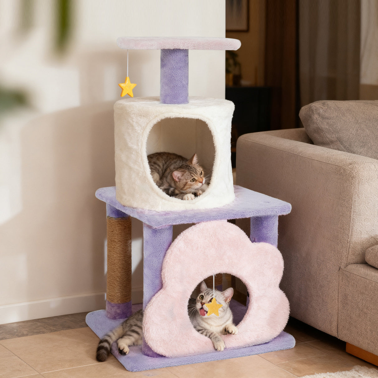 31.5" Cute Modern Cat Tree Multi-Level Kitten Tower-Purple