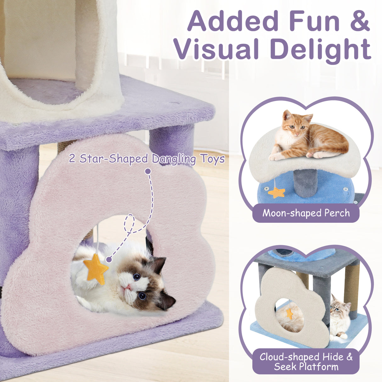 31.5" Cute Modern Cat Tree Multi-Level Kitten Tower-Purple