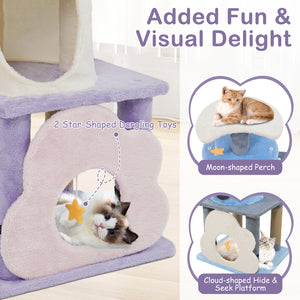 31.5" Cute Modern Cat Tree Multi-Level Kitten Tower-Purple