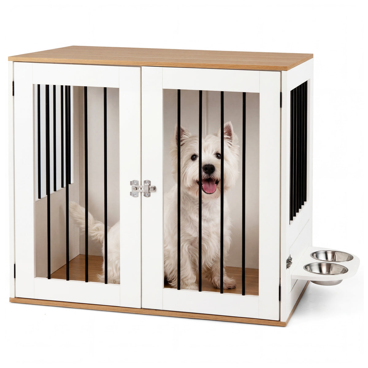 31.5â€ Dog Crate Furniture Wooden Dog Kennel with Double Lock Doors-White