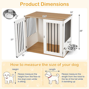 31.5â€ Dog Crate Furniture Wooden Dog Kennel with Double Lock Doors-White
