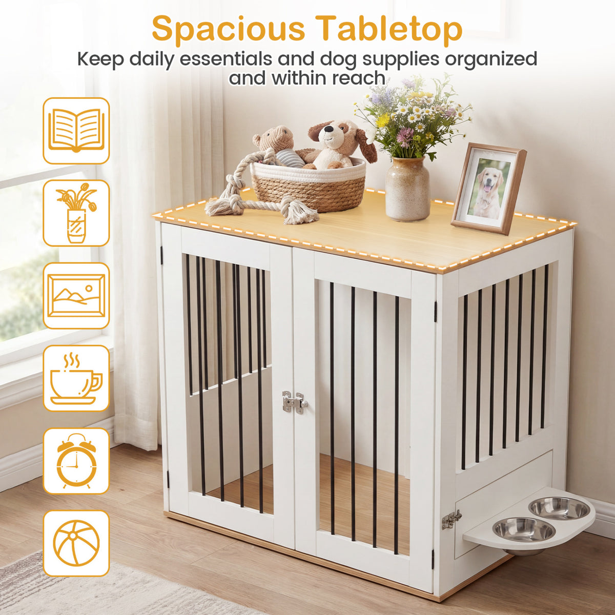 31.5â€ Dog Crate Furniture Wooden Dog Kennel with Double Lock Doors-White