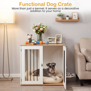 31.5â€ Dog Crate Furniture Wooden Dog Kennel with Double Lock Doors-White