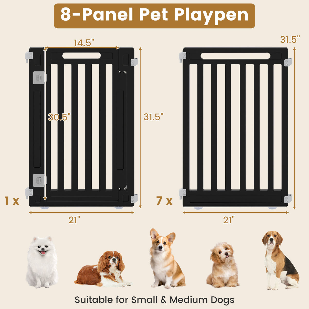 31.5" Height Indoor Outdoor Dog Playpen with 8 Panels-Black