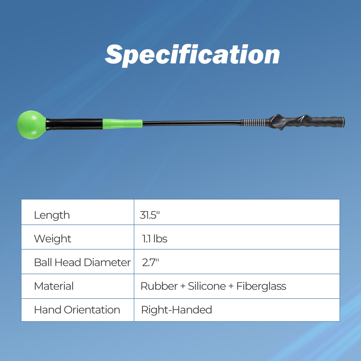 31.5 Inch Golf Swing Trainer Aid with Weighted Head for Grip  Rhythm  Balance-Green