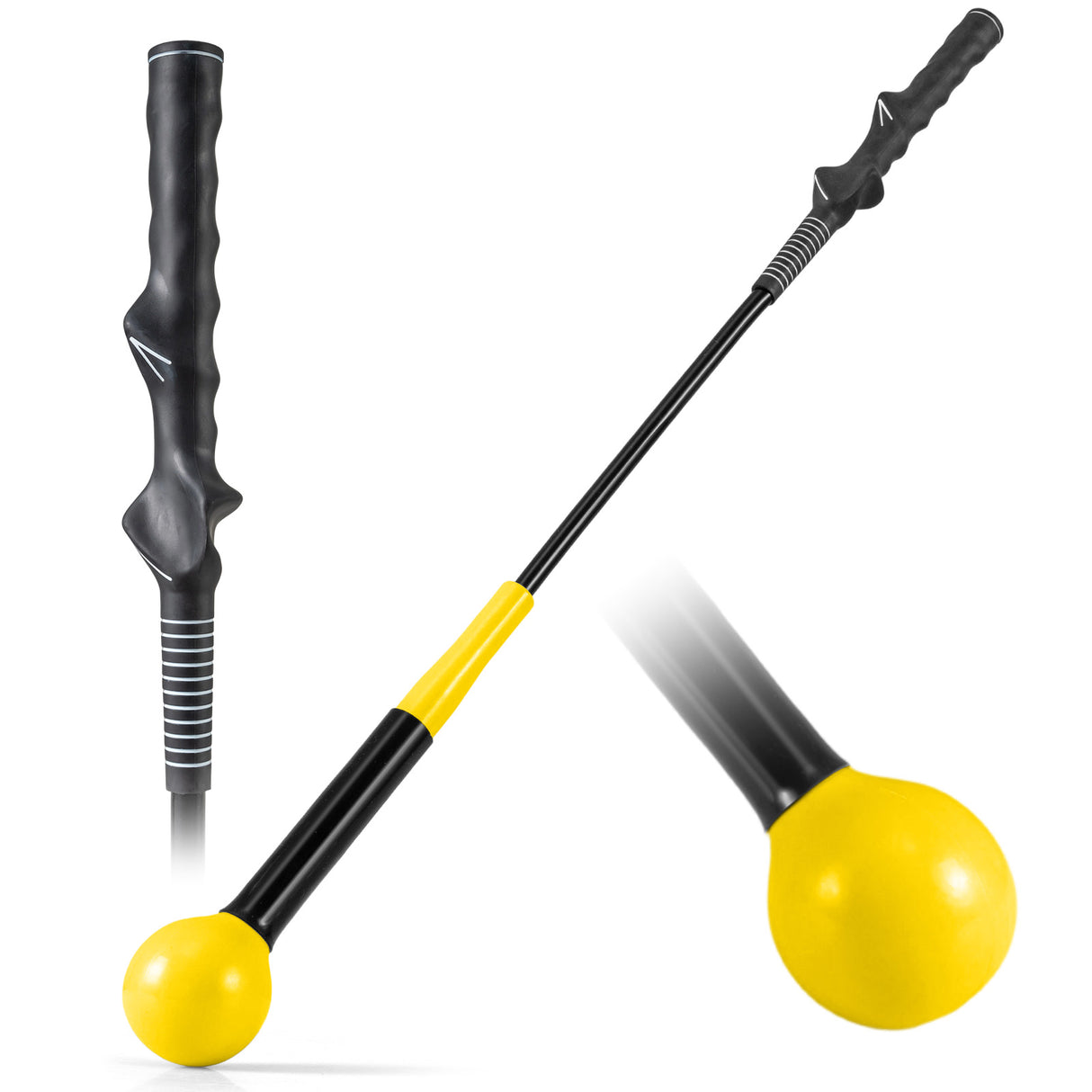 31.5 Inch Golf Swing Trainer Aid with Weighted Head for Grip  Rhythm  Balance-Yellow