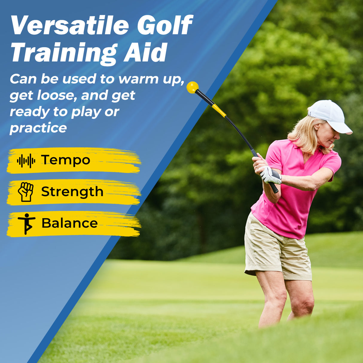 31.5 Inch Golf Swing Trainer Aid with Weighted Head for Grip  Rhythm  Balance-Yellow