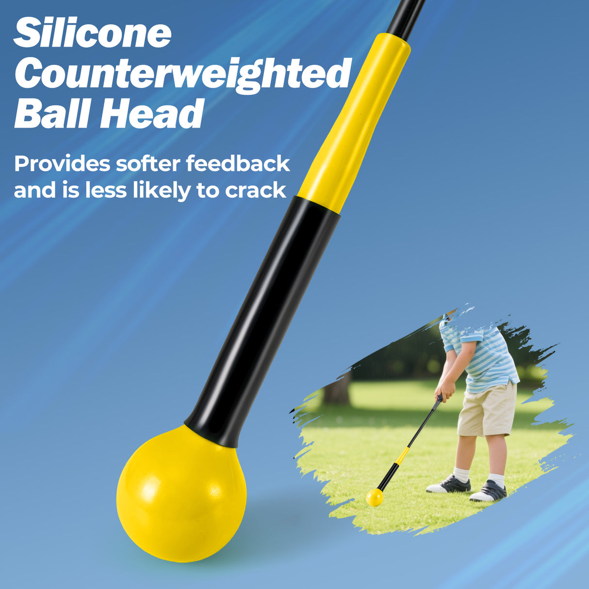 31.5 Inch Golf Swing Trainer Aid with Weighted Head for Grip  Rhythm  Balance-Yellow