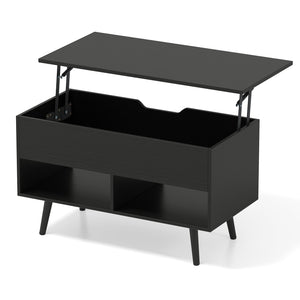 31.5 Inch Lift Top Coffee Table with Hidden Compartment and 2 Storage Shelves-Black