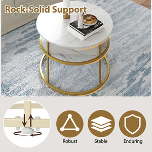 31.5 Inch Round Lift Top Coffee Table with Hidden Compartment and Side Shelves-White