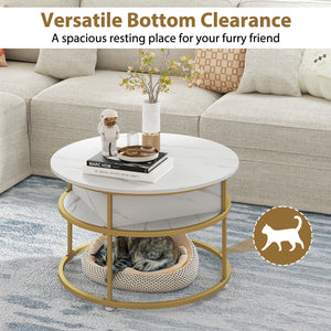 31.5 Inch Round Lift Top Coffee Table with Hidden Compartment and Side Shelves-White