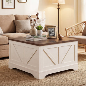 31.5 Inch Square Coffee Table with Lifting Tabletop and Hidden Compartment-Rustic Brown
