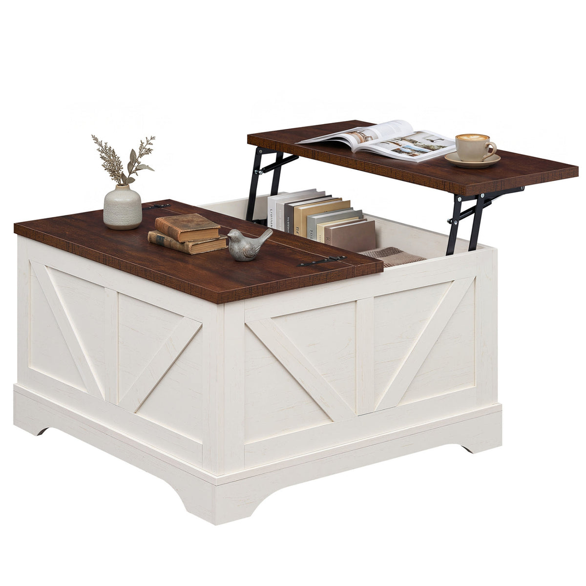 31.5 Inch Square Coffee Table with Lifting Tabletop and Hidden Compartment-Rustic Brown