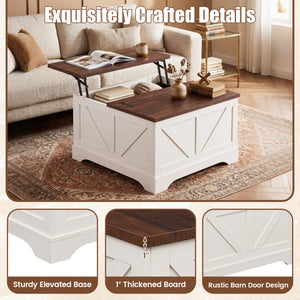 31.5 Inch Square Coffee Table with Lifting Tabletop and Hidden Compartment-Rustic Brown