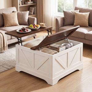 31.5 Inch Square Coffee Table with Lifting Tabletop and Hidden Compartment-Rustic Brown