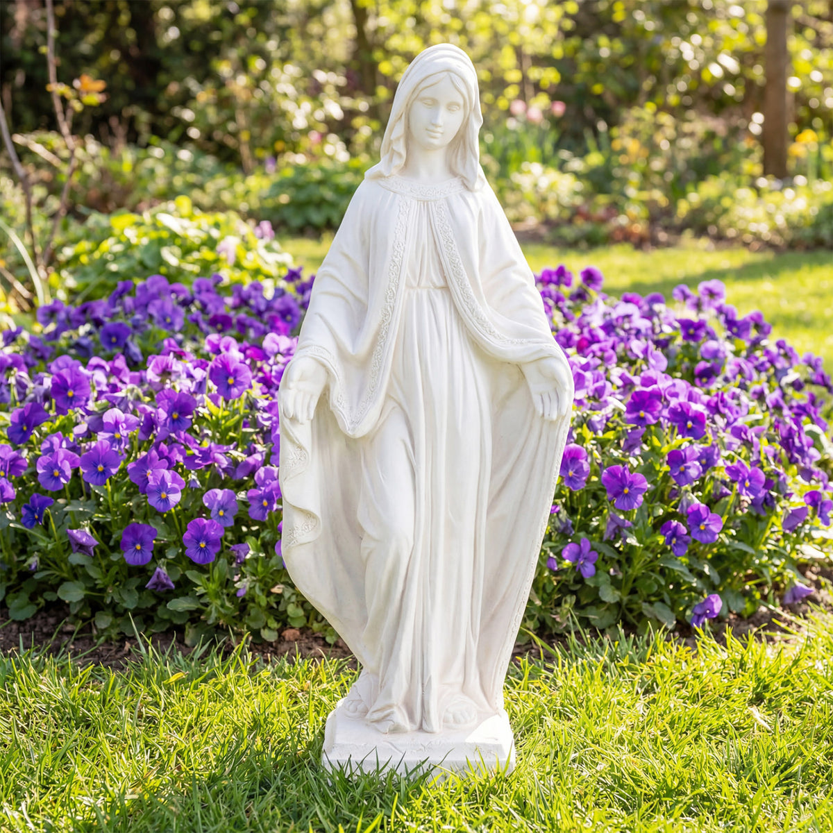 31.5 Inch Virgin Mary Statue with Aged Finish for Yard Patio-White
