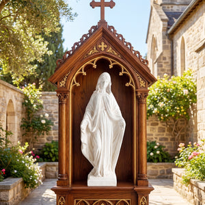 31.5 Inch Virgin Mary Statue with Aged Finish for Yard Patio-White