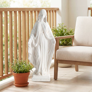 31.5 Inch Virgin Mary Statue with Aged Finish for Yard Patio-White