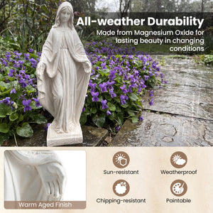 31.5 Inch Virgin Mary Statue with Aged Finish for Yard Patio-White