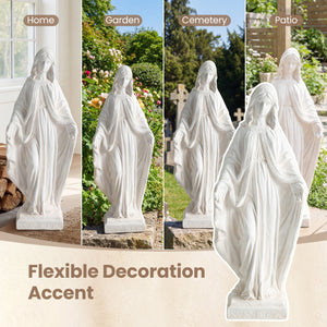 31.5 Inch Virgin Mary Statue with Aged Finish for Yard Patio-White