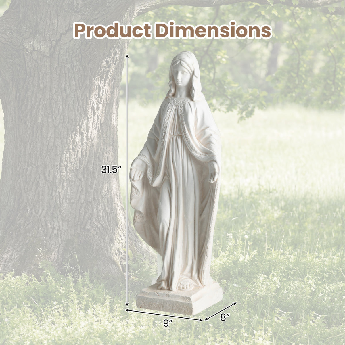 31.5 Inch Virgin Mary Statue with Aged Finish for Yard Patio-White