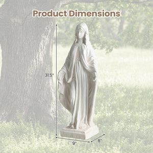 31.5 Inch Virgin Mary Statue with Aged Finish for Yard Patio-White