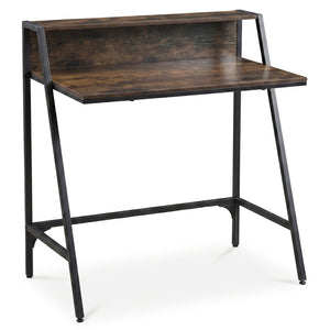 31.5" Industrial Desk with Raised Shelf Metal Frame-Rustic Brown