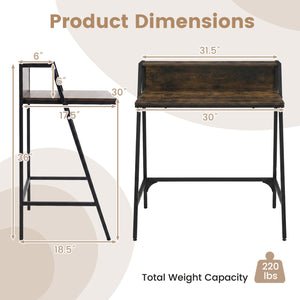 31.5" Industrial Desk with Raised Shelf Metal Frame-Rustic Brown