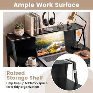 31.5" Industrial Desk with Raised Shelf Metal Frame-Black
