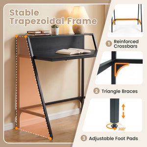 31.5" Industrial Desk with Raised Shelf Metal Frame-Black