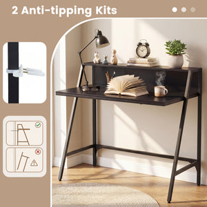 31.5" Industrial Desk with Raised Shelf Metal Frame-Black